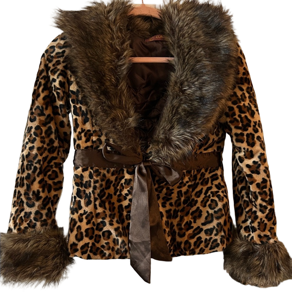 Leopard Print Teddy Jacket with Faux Fur Trim